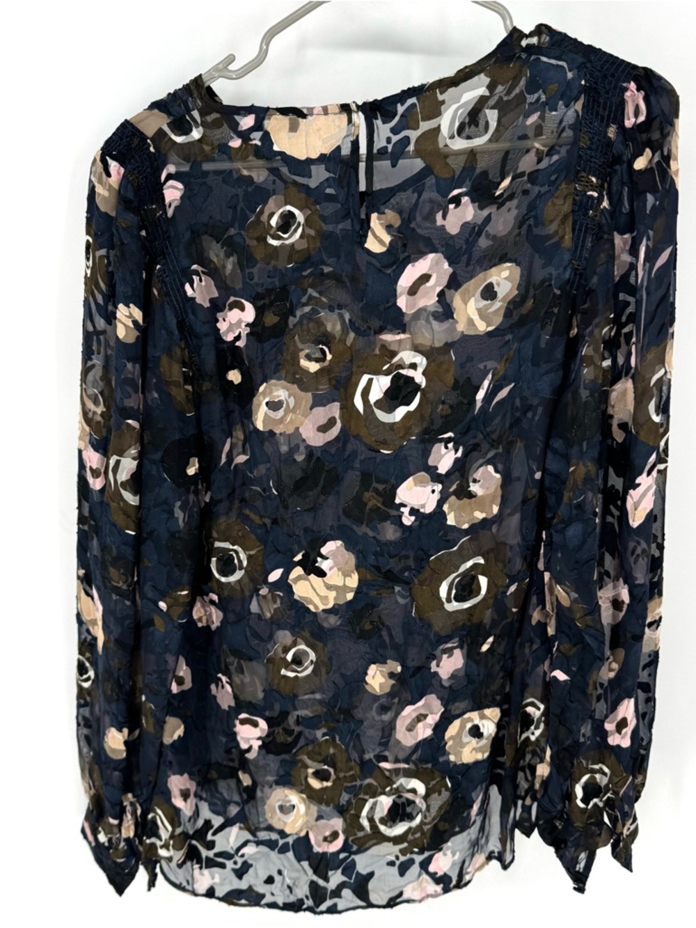 Reiss Floral Sheer Long-Sleeve Blouse in Black and Olive - Picture 3 of 7